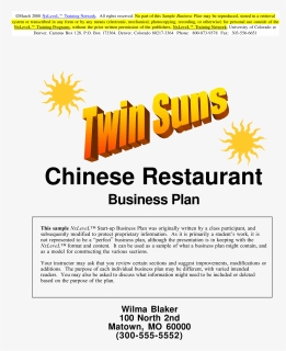 Chinese Restaurant Business Plan Main Image - Real Sample Of A Restaurant Business Plan, HD Png Download, Free Download