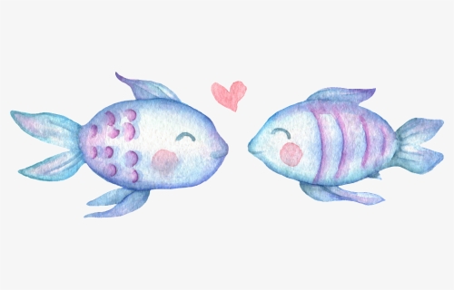 Painted Love Fish Pattern Elements - Two Fish Kissing Clipart, HD Png Download, Free Download