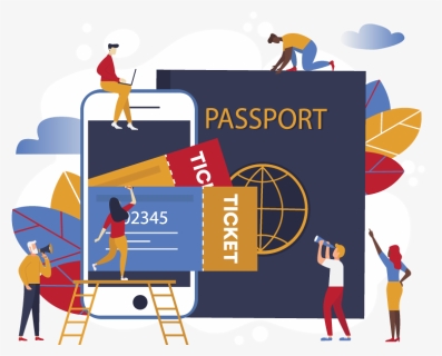 Illustration Of People With Cellphone, Passport, Tickets - Tourism Industry Benchmark Cartoon, HD Png Download, Free Download
