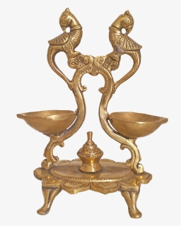 Brass Puja Parrot Diya With Two Faced Jyot Statue, - Oil Lamp, HD Png Download, Free Download