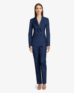 Blue Double Breasted Linen Pant Suit-view Front - Tailleur Pantalon Femme Bleu Roi, HD Png Download, Free Download