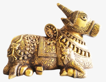 Hand Curved Sitting Nandi Brass Statue , 8 X 6 Inch, - Bronze Sculpture, HD Png Download, Free Download