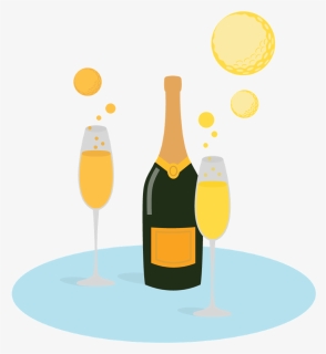 Champagne Bottle And Glasses With Bubbles That Look, HD Png Download, Free Download