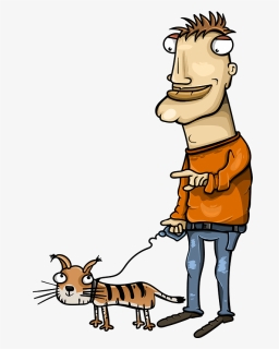 Man With Cat On A Walk Clipart - Clip Art, HD Png Download, Free Download