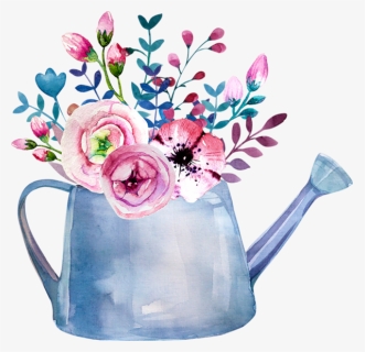 Fleurs Flores Flowers Bloemen Png Card Sentiments - Watercolor Watering Can With Flowers, Transparent Png, Free Download