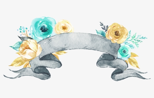 #watercolor #flowers #scroll #label #banner #silver - Craft, HD Png Download, Free Download