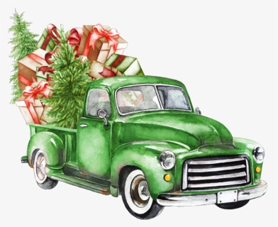Download Watercolor Christmas Truck Christmastruck Tree Clipart Vintage Truck Png Transparent Png Kindpng