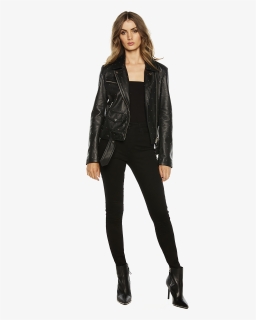 Kira Leather Jacket In Colour Caviar - Leather Jacket, HD Png Download, Free Download