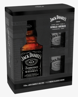 Jack Daniels Black W/ 2 Glasses 750ml Btl - Jack Daniels, HD Png Download, Free Download