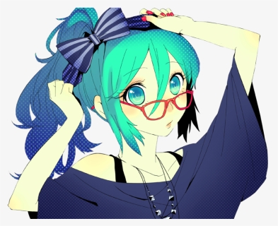 Anime Girl Blue Hair Glasses - Anime Girl Blue Green Hair, HD Png Download, Free Download