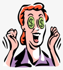 Vector Illustration Of Businesswoman With Cash Money - Money Signs In Eyes, HD Png Download, Free Download