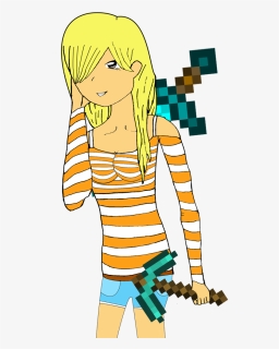 Girl With Minecraft Pickaxe And Sword - Draw A Minecraft Pickaxe, HD Png Download, Free Download