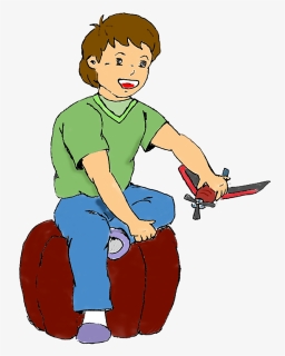 Boy Playing With A Plane Clipart - Anak Memegang Pesawat Mainan, HD Png Download, Free Download
