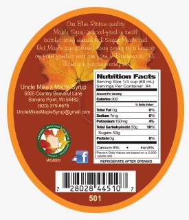 Uncle Mike"s 100% Pure Wisconsin Maple Syrup Nutrition - Maple Syrup Back Label, HD Png Download, Free Download