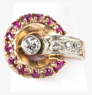 Vintage Retro 14k Rose Gold Diamond Ruby Ring Sparkle - Diamond, HD Png Download, Free Download
