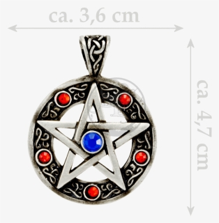 Pentacle With 5 Red & 1 Blue Cut Glass Stones - Pewter Pentagram Elements Necklaces, HD Png Download, Free Download