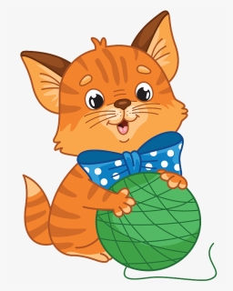 Kitten With Yarn Ball Clipart - Cartoon, HD Png Download, Free Download