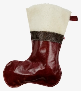 Christmas Stockings In Italian Red Leather With Wool - Rain Boot, HD Png Download, Free Download