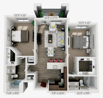 Luxury Apartment Floor Plans 3d , Png Download - Luxury 2 Bedroom Apartments Plans, Transparent Png, Free Download