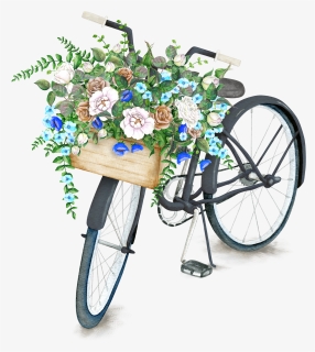 Bicycle With Flower Basket Drawing , Png Download - Bike With Basket Drawing, Transparent Png, Free Download