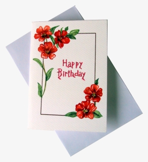 Red Flowers Happy Birthday Greeting Card - Happy Birthday Greeting Card Painting, HD Png Download, Free Download