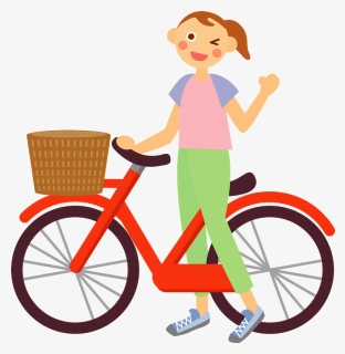 Woman Girl Bicycle Clipart - バイク を 止める イラスト, HD Png Download, Free Download
