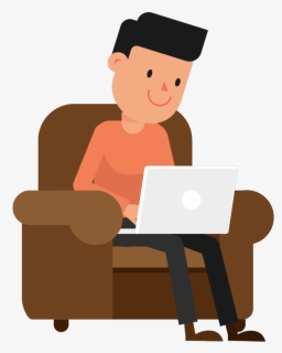 A White Man With Dark Hair And Casual Clothes Is Sitting - Person On Laptop Cartoon, HD Png Download, Free Download