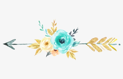 #watercolor #arrow #boho #flowers #teal #mint #gold - Gold Watercolor Flower Png, Transparent Png, Free Download