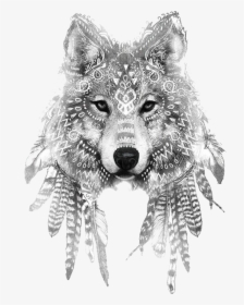 Wolf Tattoo With Feathers, HD Png Download, Free Download
