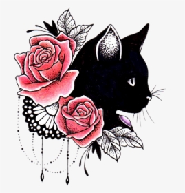 Tattoo Cover-up Sleeve Cat Free Clipart Hd - Cat Tattoos With Flowers, HD Png Download, Free Download