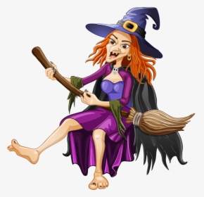 Halloween Witch Sitting On Pumpkin, HD Png Download, Free Download