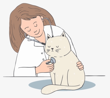 Cat At The Doctor’s Appointment Clipart - Vet Clipart With Cat, HD Png Download, Free Download