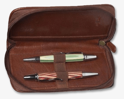 Aston Zipper 2-pen Case Brown Open - Leather, HD Png Download, Free Download