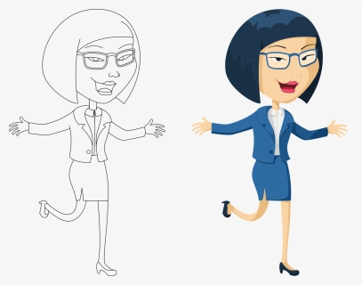 Asian Woman Cartoon With Glasses, HD Png Download, Free Download