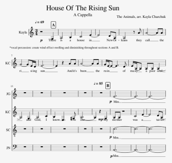 House Of The Rising Sun Sheet Music For Piano, Percussion - House Of The Rising Sun Piano Sheet Music Free, HD Png Download, Free Download