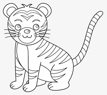Tiger Black And White Cute Tiger Clipart Black And - Baby Tiger Clipart Black And White, HD Png Download, Free Download
