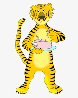 Funny Cartoon Tiger Eating Cake, HD Png Download, Free Download