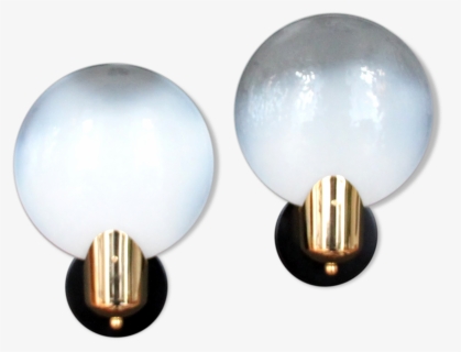 Pair Of Vintage Wall Lamps Glass Globe Opalescent Gold - Sphere, HD Png Download, Free Download