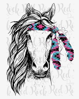 Horse With Headband Feathers, Hd Png Download - Horse Head Front View, Transparent Png, Free Download
