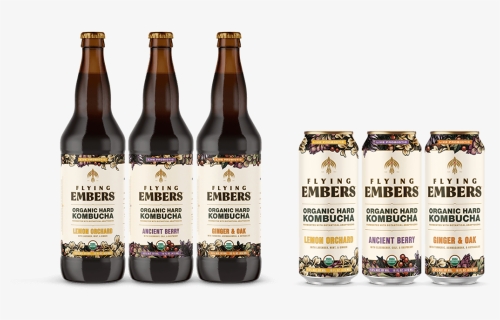 Flying Embers Organic Hard Kombucha Is Fermented With - Beer Bottle, HD Png Download, Free Download