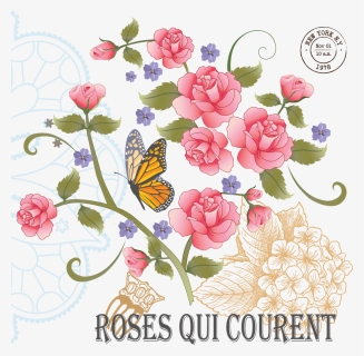 Vintage Roses And Butterflies Is A Downloadable Machine - Garden Roses, HD Png Download, Free Download