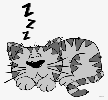 Cartoon Cat Animal Free Black White Clipart Images - Sleeping Cat Clipart, HD Png Download, Free Download