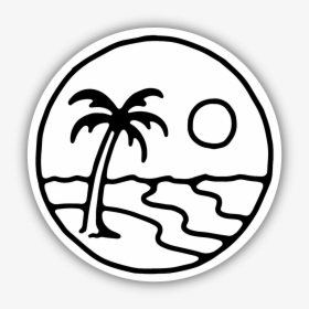 Palm Tree Beach Sticker - Black And White Stickers Beach, HD Png Download, Free Download