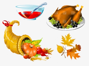 Cornucopia Thanksgiving Roasted Turkey And Vector Image - Transparent Background Cornucopia Clipart, HD Png Download, Free Download