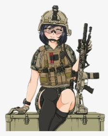 #gun #guns #animegirl #soldier #army #freetoedit - Anime Girl In Army Uniform, HD Png Download, Free Download