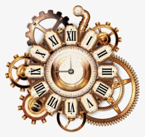 #golden #gold #gears #gear #clock #roman #steampipe - Gear Clock Transparent Background, HD Png Download, Free Download