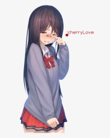 Cartoon,clothing,school Hair,long Hair,hime Cut,brown - Depressed Anime Girl Crying, HD Png Download, Free Download