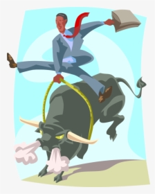 Vector Illustration Of Businessman Bull Rider, Wall - Bull Rider Stock Market, HD Png Download, Free Download