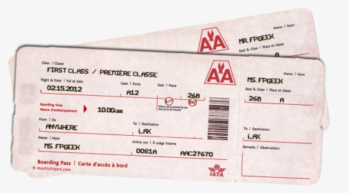 Fpgeeks Vday Gift Plane Tickets - Fake American Airline Ticket, HD Png Download, Free Download