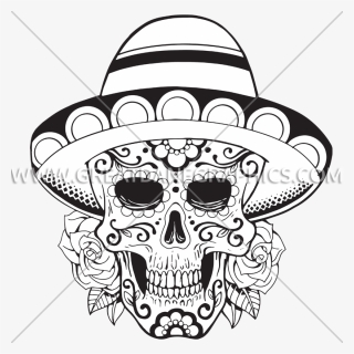 Kettlebell Vector Sugar Skull - Sugar Skull With A Sombrero, HD Png Download, Free Download